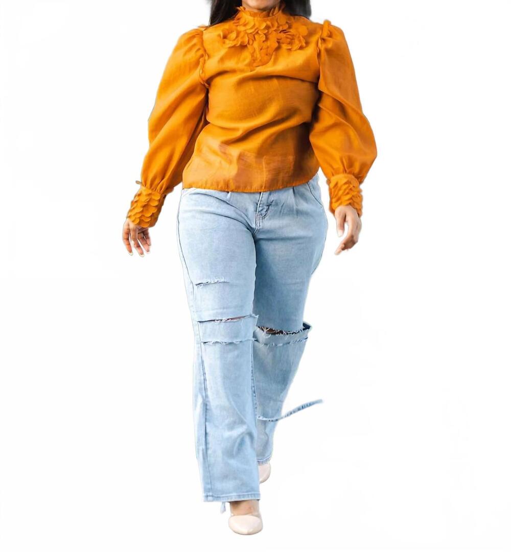 NEW N BY NANCY decorative collar & cuff sleeve top in rust